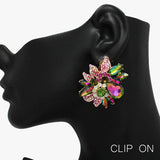 90055, FLORAL ACCENT RHINESTONE CLIP ON EARRING
