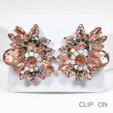 90055, FLORAL ACCENT RHINESTONE CLIP ON EARRING