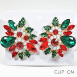 90055, FLORAL ACCENT RHINESTONE CLIP ON EARRING