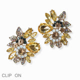 90055, FLORAL ACCENT RHINESTONE CLIP ON EARRING