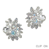 90055, FLORAL ACCENT RHINESTONE CLIP ON EARRING