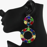 90060, MULTI RHINESTONE ROUND DANGLE EARRING