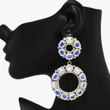 90060, MULTI RHINESTONE ROUND DANGLE EARRING