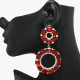 90060, MULTI RHINESTONE ROUND DANGLE EARRING