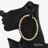 90066, 80MM RHINESTONE ROUND HOOP EARRING