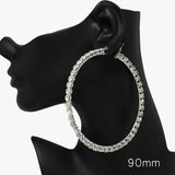 90067, 90MM RHINESTONE ROUND HOOP EARRING