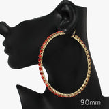 90067, 90MM RHINESTONE ROUND HOOP EARRING