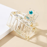 90150, MINI SQUARE REAL FLOWER RESIN HAIR CLAW HAIR CLIP