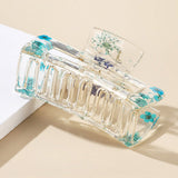 90153, RECTANGLE REAL FLOWER RESIN HAIR CLAW HAIR CLIP