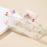 90155, RECTANGLE REAL FLOWER RESIN HAIR CLAW HAIR CLIP