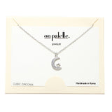90216, DAINTY CRESCENT MOON CUBIC ZIRCONIA PENDANT NECKLACE