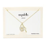 90217, HEART LOCK & KEY CHARM NECKLACE, CUBIC ZIRCONIA, VALENTINES DAY