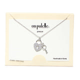 90217, HEART LOCK & KEY CHARM NECKLACE, CUBIC ZIRCONIA, VALENTINES DAY