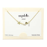 90221, DAINTY STAR & HEART PENDANT NECKLACE, CUBIC ZIRCONIA