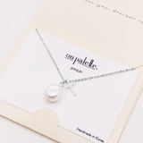 90246, DAINTY CROSS CHARM WITH FRESHWATER PEARL PENDANT NECKLACE, RELIGIOUS