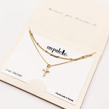 90247, DAINTY PAVE CROSS DOUBLE LAYERED NECKLACE, CUBIC ZIRCONIA, RELIGIOUS
