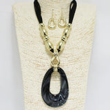 90263, GEOMETRIC CELLULOID ACETATE WITH SUEDE TRIM NECKLACE