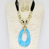 90263, GEOMETRIC CELLULOID ACETATE WITH SUEDE TRIM NECKLACE