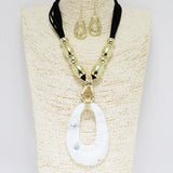 90263, GEOMETRIC CELLULOID ACETATE WITH SUEDE TRIM NECKLACE