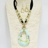 90263, GEOMETRIC CELLULOID ACETATE WITH SUEDE TRIM NECKLACE