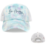 90268, "BE HAPPY" TIE DYE VINTAGE MESH BALL CAP