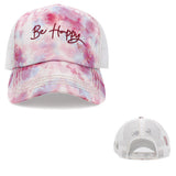 90268, "BE HAPPY" TIE DYE VINTAGE MESH BALL CAP