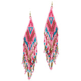 90299, LONG SEED BEADED FRINGE DROP EARRING
