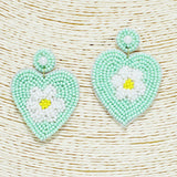 90308, HEART SHAPE FLOWER SEED BEADED EARRING