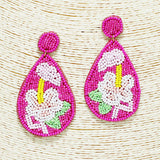 90310, TEARDROP SHAPE FLOWER SEED BEADED EARRING