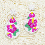 90310, TEARDROP SHAPE FLOWER SEED BEADED EARRING
