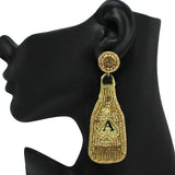 90312, CHAMPAGNE WINE BOTTLE SEED BEADED EARRING