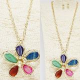 90400, FLOWER SEMI PRECIOUS STONE ACCENT LONG PENDANT NECKLACE