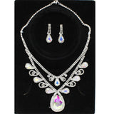 90406, TEARDROP ACCENT PAVE RHINESTONE EVENING NECKLACE SET, WEDDING, BRIDAL, PROM