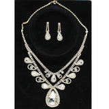 90406, TEARDROP ACCENT PAVE RHINESTONE EVENING NECKLACE SET, WEDDING, BRIDAL, PROM
