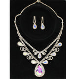 90406, TEARDROP ACCENT PAVE RHINESTONE EVENING NECKLACE SET, WEDDING, BRIDAL, PROM