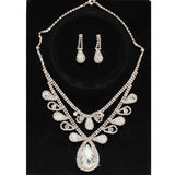 90406, TEARDROP ACCENT PAVE RHINESTONE EVENING NECKLACE SET, WEDDING, BRIDAL, PROM