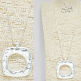 Geometric Hammered Metal Long Pendant Necklace