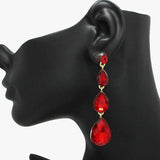 90486, TEARDROP RHINESTONE DROP DANGLE EVENING EARRING