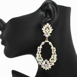 90487, FLOWER ACCENT RHINESTONE EVENING EARRING
