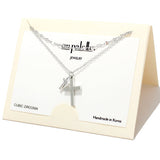 90511, CROSS CHARM CUBIC ZIRCONIA DOUBLE LAYERED NECKLACE, RELIGIOUS