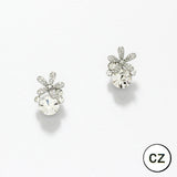90546, FLOWER ACCENT CUBIC ZIRCONIA STUD EARRING, WEDDING, BRIDAL, PROM