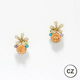 90546, FLOWER ACCENT CUBIC ZIRCONIA STUD EARRING, WEDDING, BRIDAL, PROM