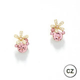 90546, FLOWER ACCENT CUBIC ZIRCONIA STUD EARRING, WEDDING, BRIDAL, PROM