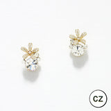 90546, FLOWER ACCENT CUBIC ZIRCONIA STUD EARRING, WEDDING, BRIDAL, PROM