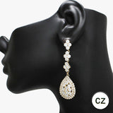 90579, TEARDROP ACCENT CUBIC ZIRCONIA EVENING EARRING, WEDDING, BRIDAL, PROM