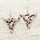 Gold Glitter Accent Steer Head Mohair Faux Leather Earring, Western, Bull Head - view 2