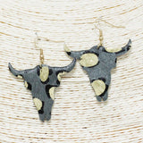 Gold Glitter Accent Steer Head Mohair Faux Leather Earring, Western, Bull Head - view 3