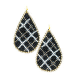 90636, WAFFLE PRINT TEARDROP SEED BEADED EARRING