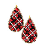 90636, WAFFLE PRINT TEARDROP SEED BEADED EARRING