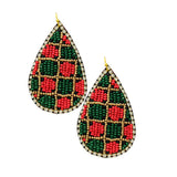 90636, WAFFLE PRINT TEARDROP SEED BEADED EARRING